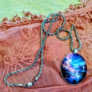 Blue and Silver Cosmic Pendant Necklace